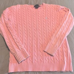 Girls am baby pink ralph Lauren cable knit sweater